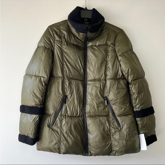 French Connection faux shearling trim zip up puffer jacket - Picture 3 of 8